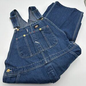 DICKIES Mens Bib Overalls 36x36 Medium Blue Denim Workwear 100% Cotton Carpenter